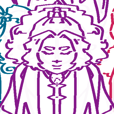 A digital line drawing of Present. She is a mixed Sun and Star teenager with wavy hair tied into a high ponytail. He faces downwards with his eyes closed in determination.