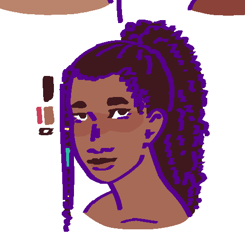 A flat-colored digital drawing of Sahkoha Taikeba. She is a Diajauna teenage girl with coily dark brown hair tied into a high ponytail. She smiles at the viewer.