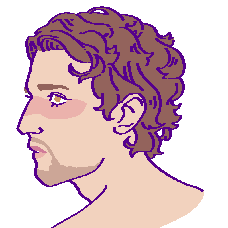 A flat-colored digital drawing of Sébastien Moreau. He is a middle aged French man with short wavy brown hair. He looks somewhat worriedly towards our left.